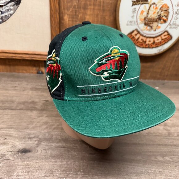 Y2K Reebok NHL Minnesota Wild Snapback Hat Cap Green Black Hockey - Picture 1 of 7